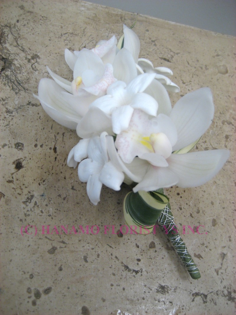 CORS025 Mini cymbidium & Stephanotis Boutonniere